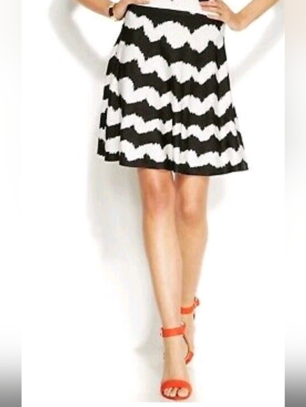 INC International Concepts Black and White Chevron Skater Skirt